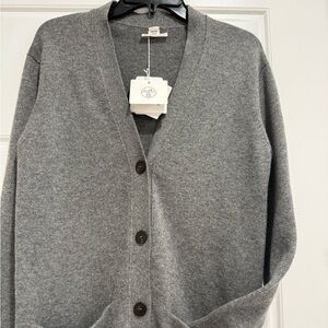 Hermes Long Buttoned Gray Cashmere Cardigan